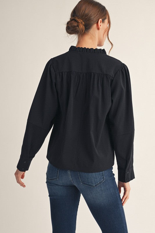 Black Pleated Long Sleeve Top