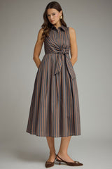 Navy and Brown Stripe Sleeveless Dress