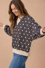 Brown and Cream Oversized Polka Dot Pullover