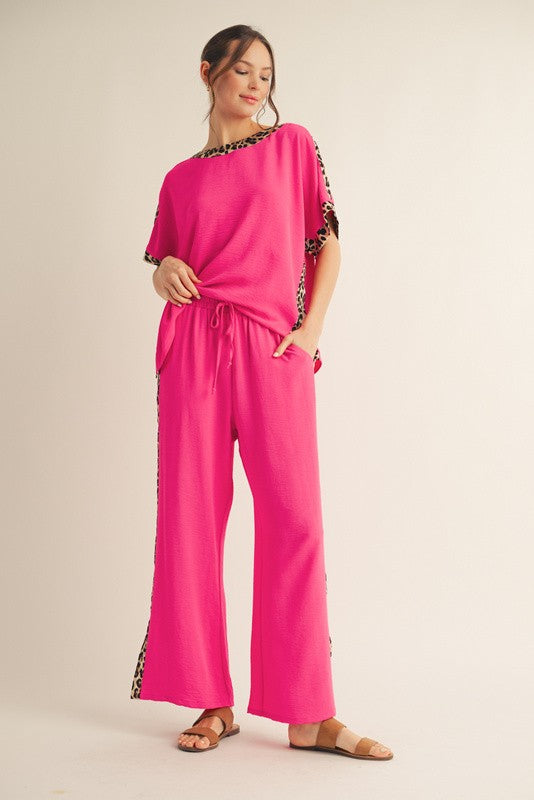 Pink Leopard Trim Dolman Top