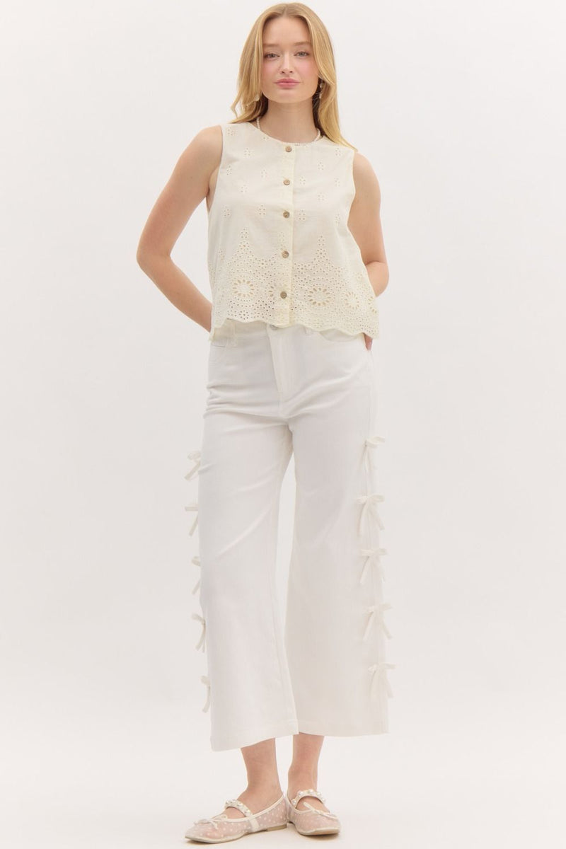 High Waisted Cropped Jeans with Side Bows