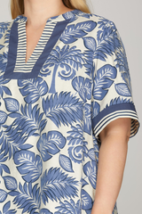 Curvy Blue Printed V-neck Top