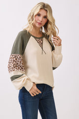 Olive and Leopard Contrast Raglan