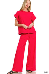 Cotton Slub Short Sleeve Tee And Long Pant Set
