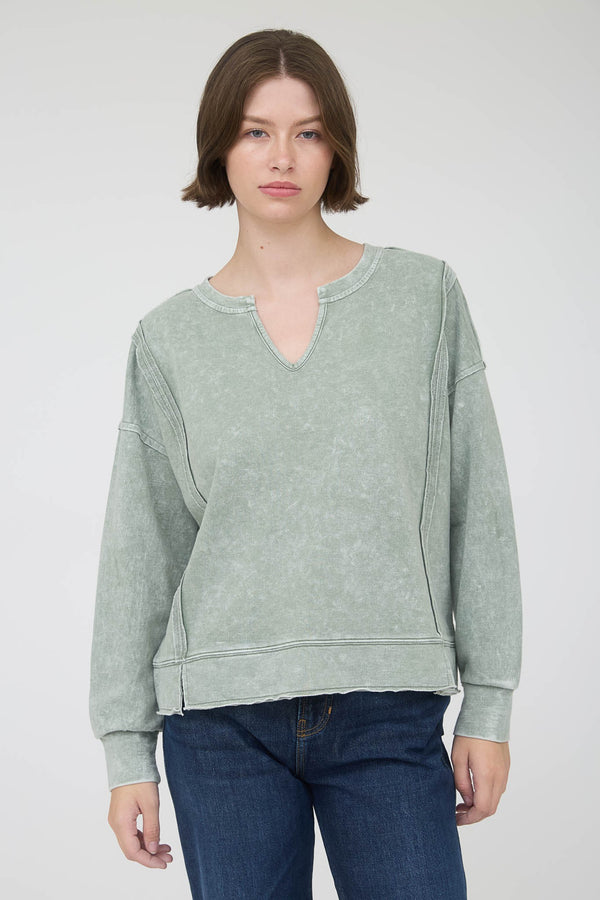 Washed Exposed Seam Long Sleeve Top