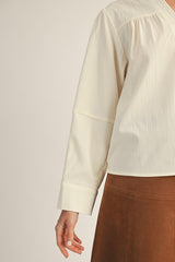 Cream Pleated Long Sleeve Top