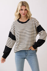 Black and White Striped Ribbed Top