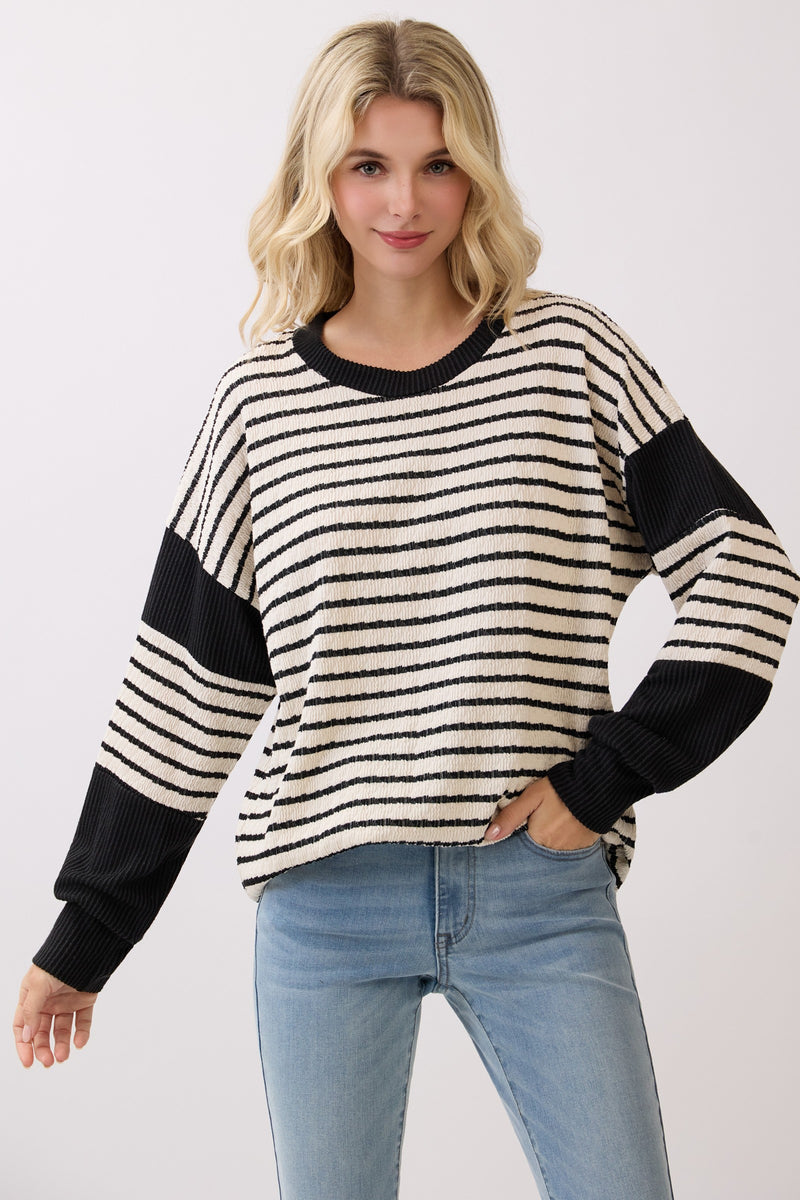 Black and White Striped Ribbed Top