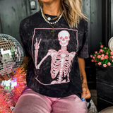 Peace Pink Skeleton On Vintage Mineral Wash Tee