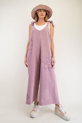 Mauve Tie Shoulder Mineral Wash Romper