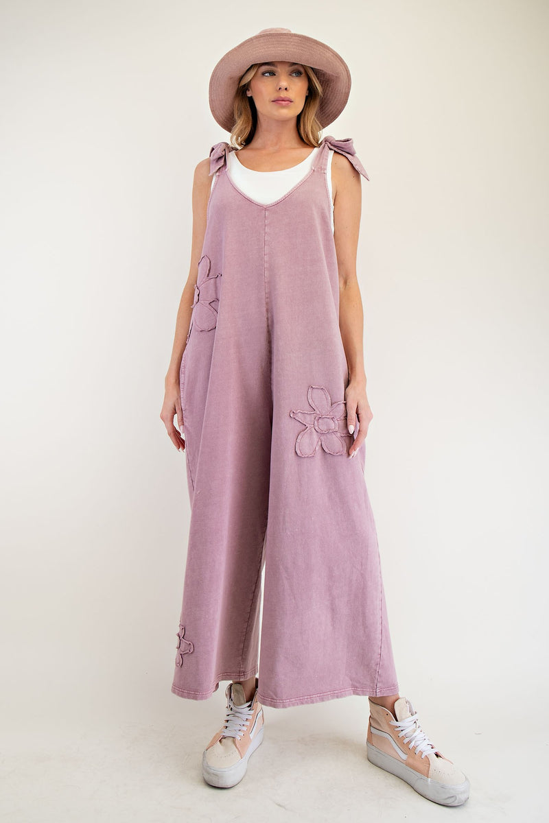 Mauve Tie Shoulder Mineral Wash Romper