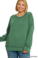 Curvy Raised Rib Long Sleeve Round Neck Pullover