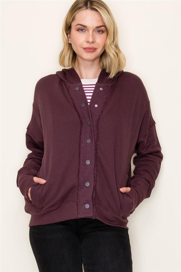 Dark Plum Button Down Long Sleeve With Pockets