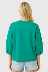 Green Boat Neck 3/4 Sleeve Top