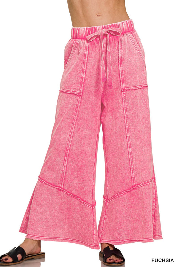 Fuchsia Exposed Seam Flare Hem Pants