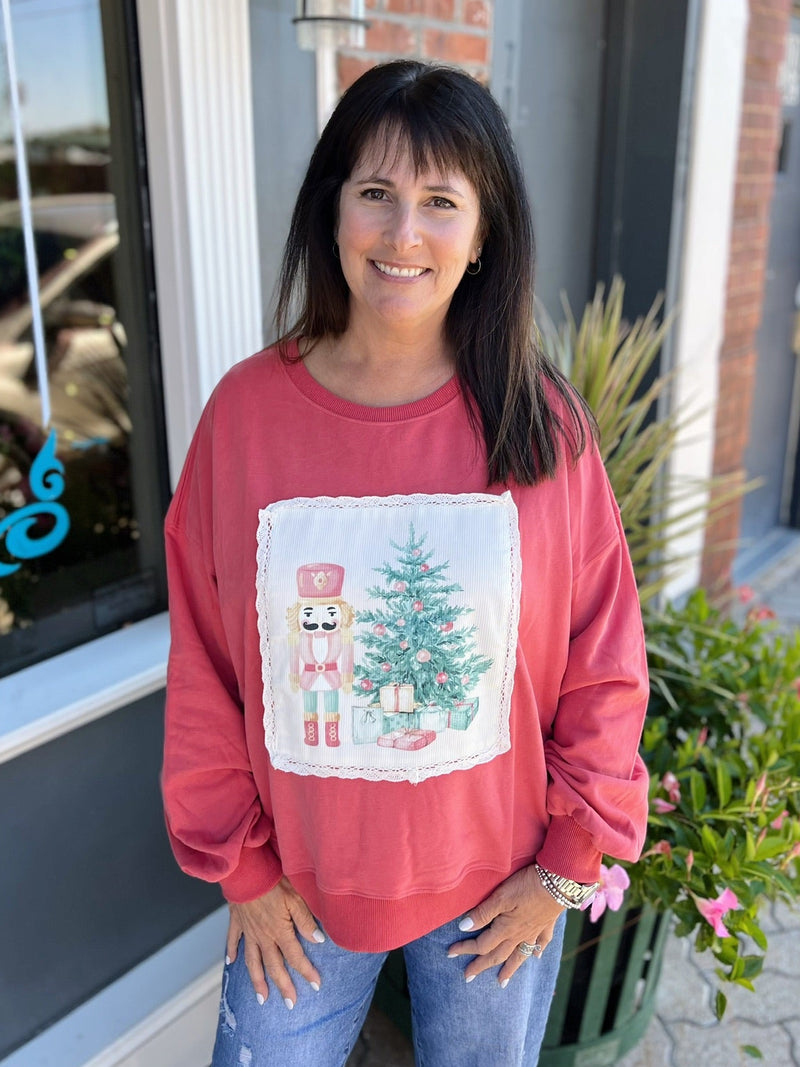 Red Nutcracker Christmas Sweatshirt With Lace Details