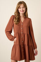 Tiered Ruffle Neck Button Dress