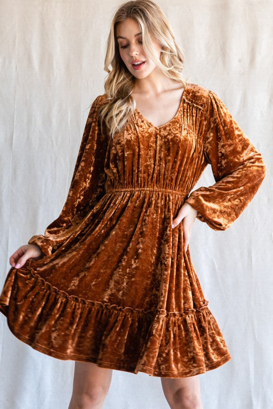 Copper Velvet Tiered Dress