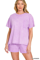 French Terry Acid Wash Relaxed Top And Shorts Set