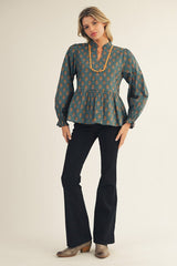 Teal Floral Peplum Top