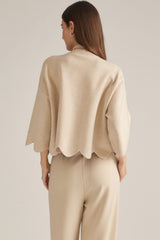 Oatmeal Mock Neck Scallop Hem Sweater
