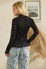 Floral Mesh Shirt With Velour Embellishment