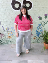 Curvy Striped Rib Banded Pullover