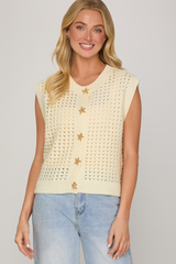 Ivory Sweater Vest With Gold Sea Star Buttons