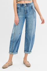 Curvy Kylee Slouchy Barrel Double Button Jean