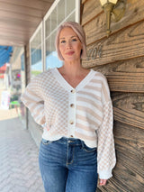 Cream Checkered Contrast Cardigan