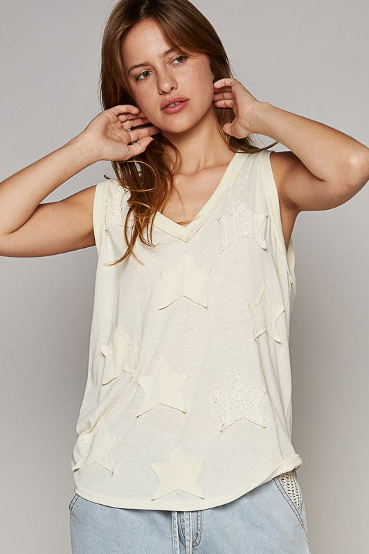 Cream Star Patched Tank Top