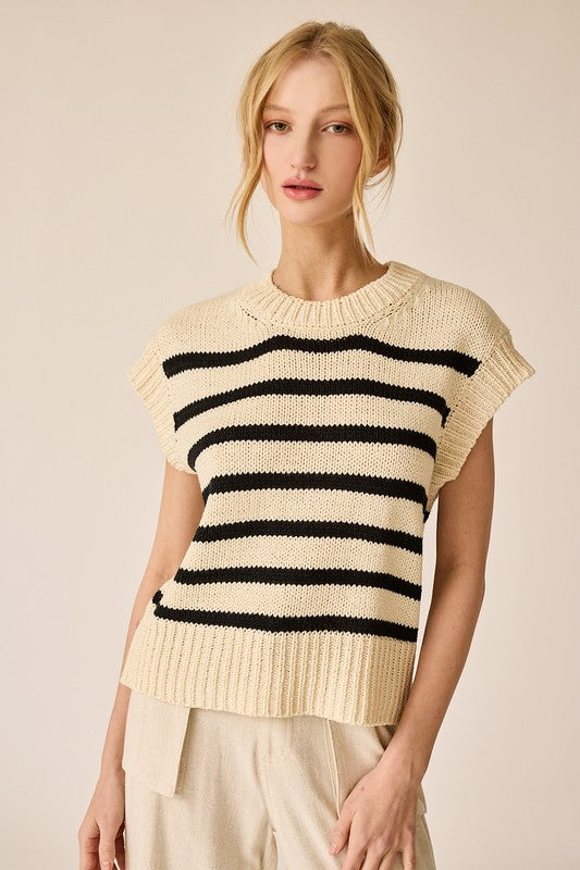 Cream Striped Sweater Top