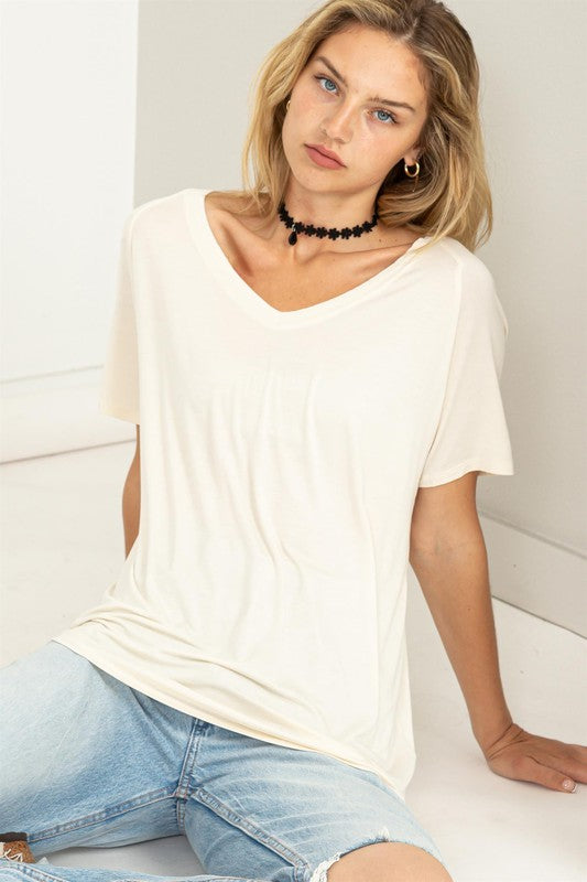 Basic Double Stitched V-Neck Top