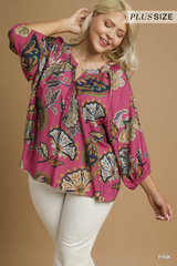 Curvy Boho Paisley Puff Sleeve Blouse