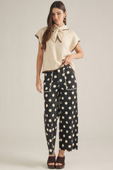 Black and White Polka Dot Scallop Hem Pants