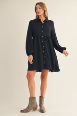 Black Tiered Button Down Dress