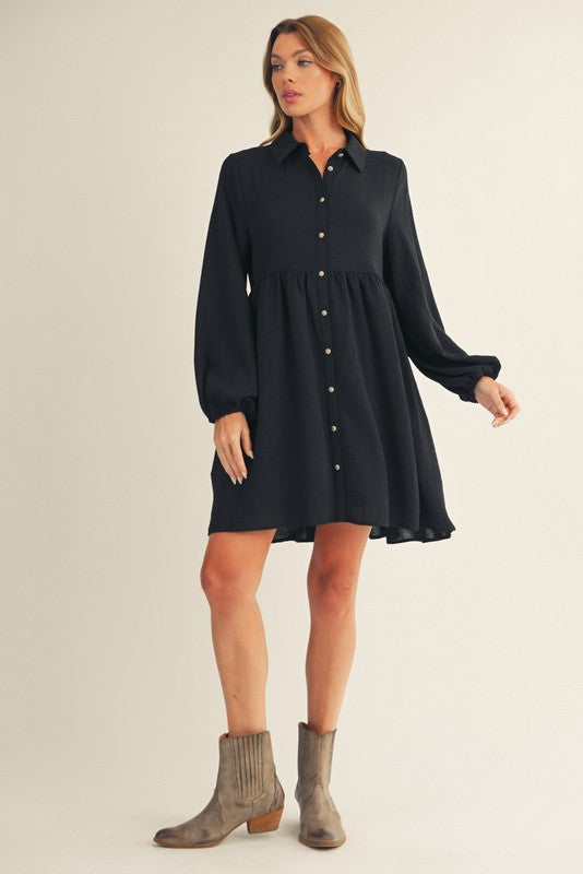 Black Tiered Button Down Dress