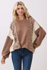 Leopard Color Block Ribbed Top