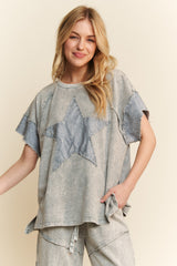 Mineral Washed Denim Star Sleeveless Top