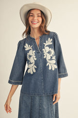 Floral Applique Denim Top