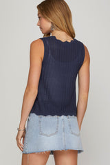 Scallop Front Tie Sweater Vest