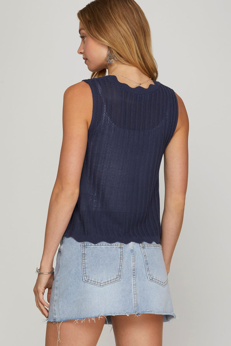 Scallop Front Tie Sweater Vest