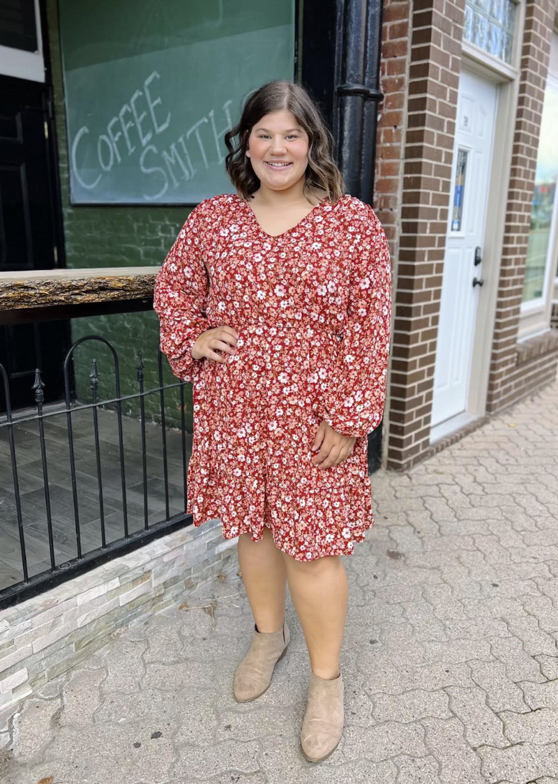 Curvy Floral Puff Sleeve Dress