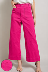 Hot Pink Wide Leg Pants With Front Pockets