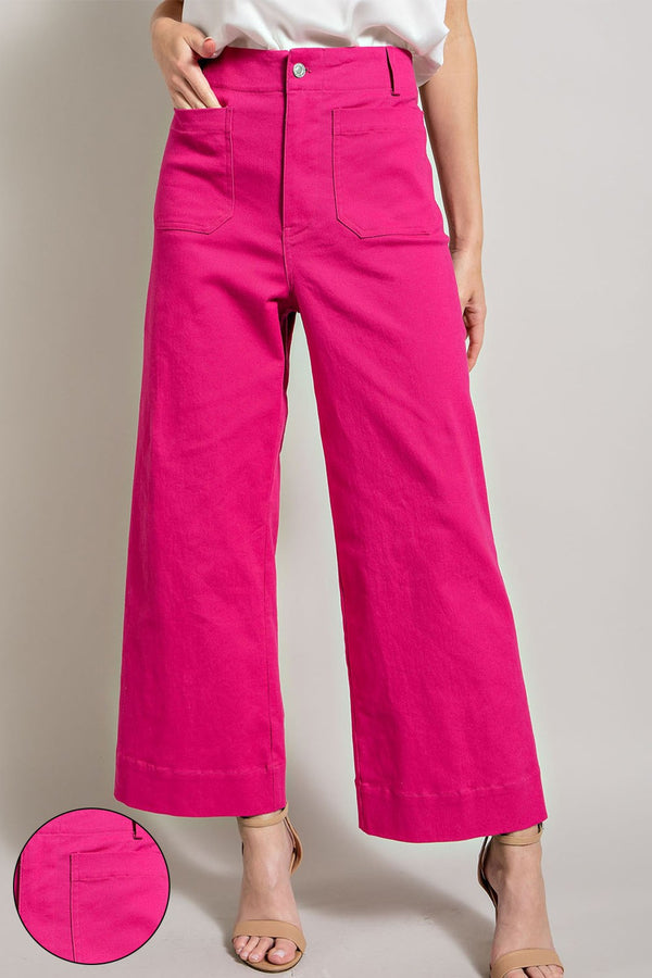 Hot Pink Wide Leg Pants With Front Pockets