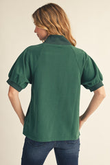 Rib Contrast V- Neck Top