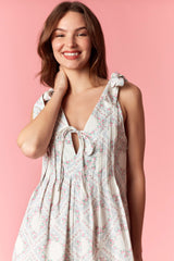 Ditsy Floral Romper with Bows on Shoulders