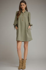 Olive 3/4 Balloon Sleeve Dress