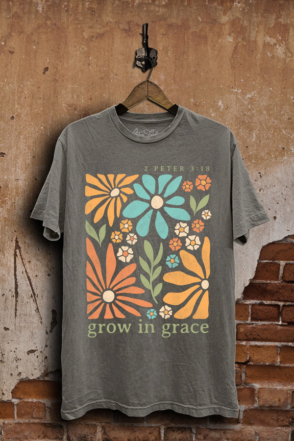 Gray Mineral Wash Grow In Grace Graphic Tee