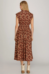 Dusty Rose Smocked Waist Zip Front Dress